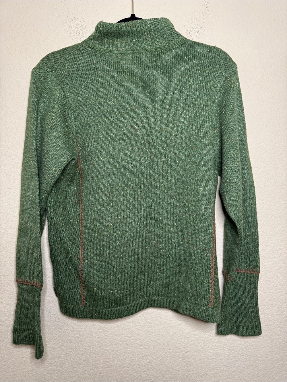 Woolrich Green Half-Zip Cowl Sweater with Subtle Tan Stitching - Picture 5 of 6